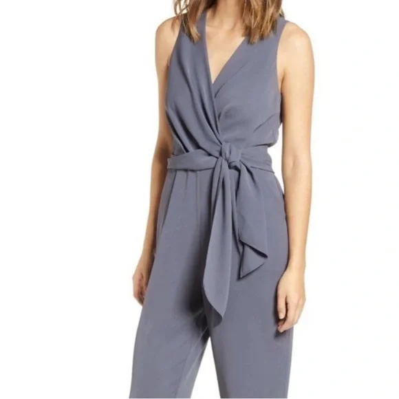 ASTR The Label Gray Knot Waist Tie Sleeveless Jumpsuit XL - Picture 1 of 7